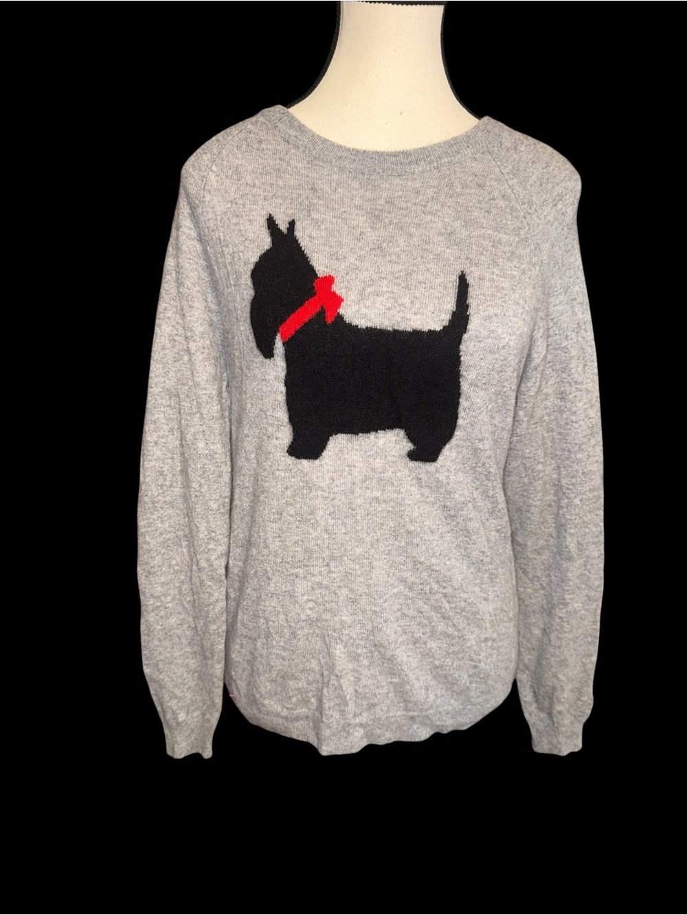 Philosophy Light Gray Sweater with Black Scottie Dog and Red Bow